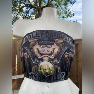 Vintage "Angry Hog" Harley Davidson Custom Reworked Tube Top/ bandeau size M.